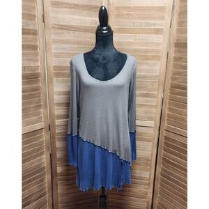 Vine Street Women's XL Long Sleeve Gray Waffle Knit Asymmetrical Hem Tunic Boho
